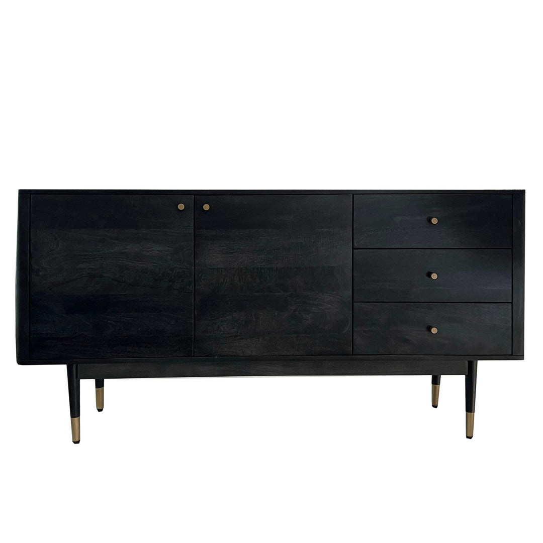 Skænk 160x81x42 cm kommode i massivt akacietræ, sort, høj moderne kommode