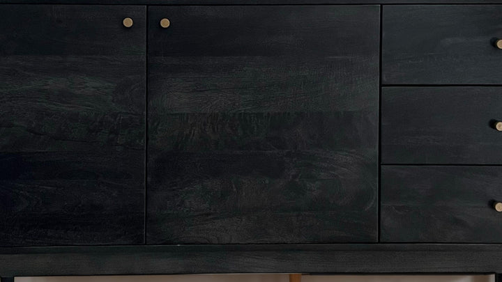 Skænk 160x81x42 cm kommode i massivt akacietræ, sort, høj moderne kommode