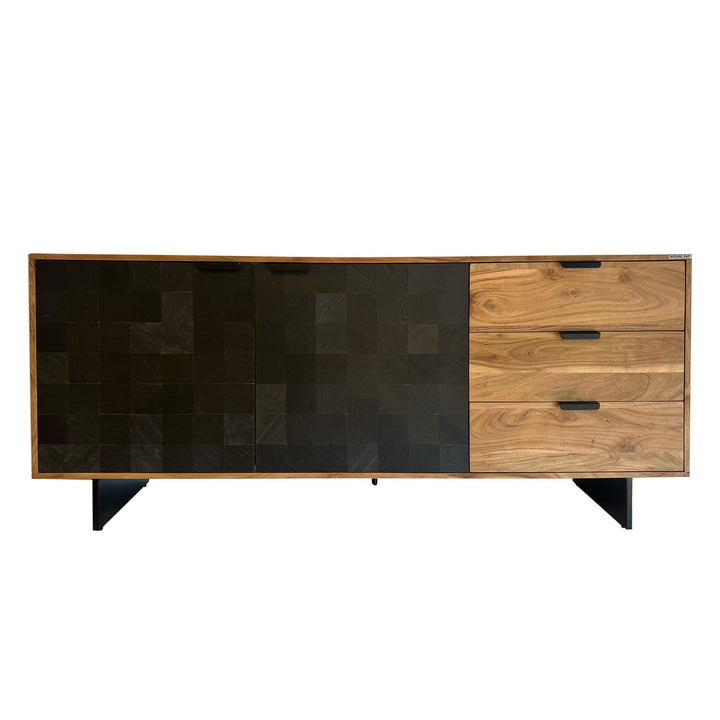 Skænk 175x76x40 cm kommode i massivt akacietræ med stenlook