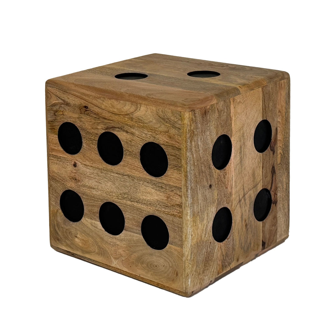 Kubeformet skammel af massivt mangotræ, 41x41x41 cm, designer kubesæde og sidebord, trækubedekoration og sofabord, robust træskammel i XXL kubedesign
