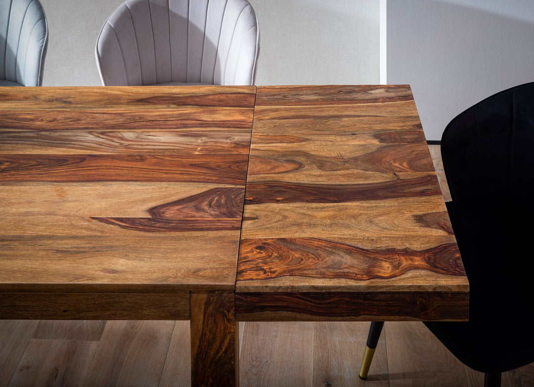 Spisebord 120-200 cm, massivt sheeshamtræ, tidløst; udtrækkeligt køkkenbord; stort rektangulært spisebord, enkelt; spisebord i træ