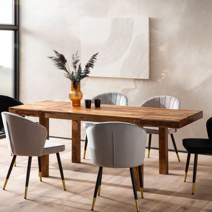 Spisebord 120-200 cm, massivt sheeshamtræ, tidløst; udtrækkeligt køkkenbord; stort rektangulært spisebord, enkelt; spisebord i træ