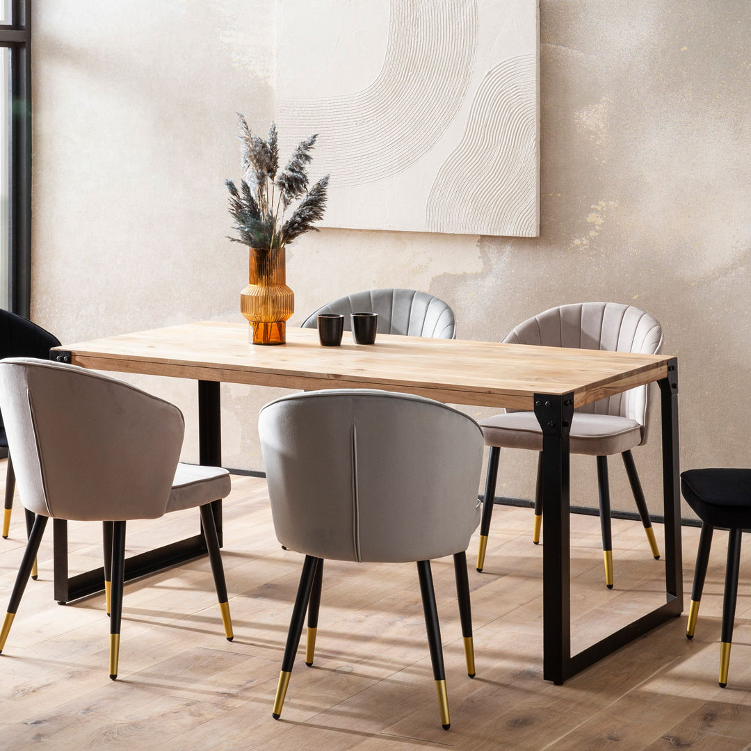 Spisebord 120x60x76 cm, massivt akacietræ, metal, industriel stil, køkkenbord med metalben, lille træbord, rektangulært spisebord