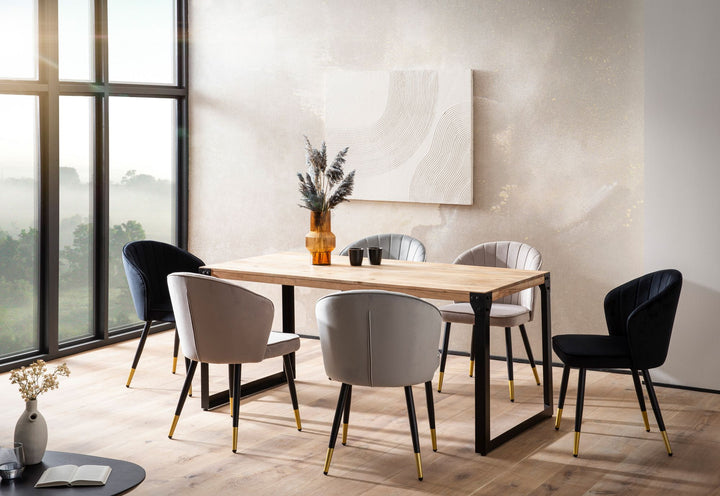 Spisebord 120x60x76 cm, massivt akacietræ, metal, industriel stil, køkkenbord med metalben, lille træbord, rektangulært spisebord