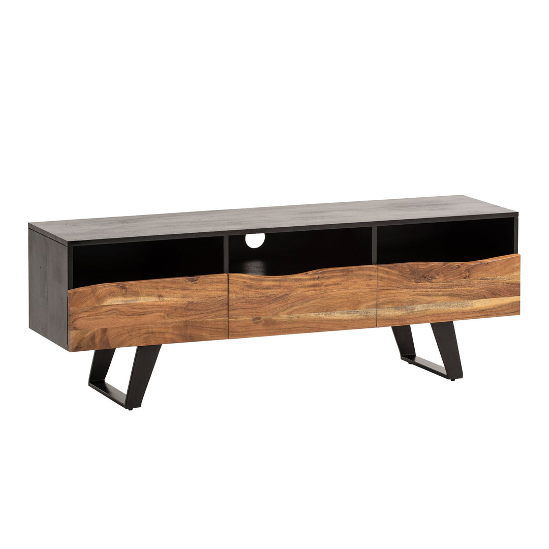 Lavt bord i massivt akacietræ 140x50x40 cm med trækant, sort