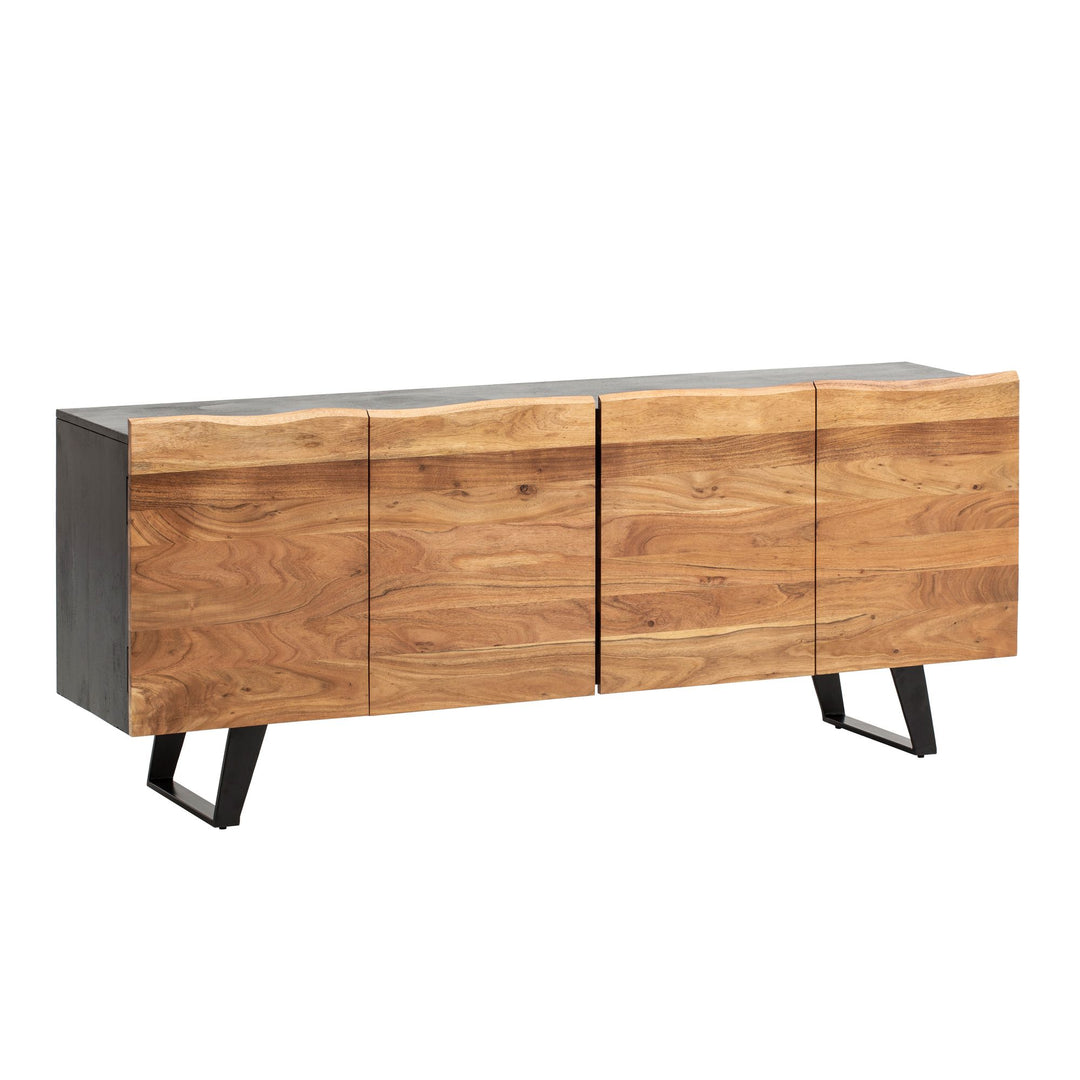 Massivt akacietræsskænk 180x75x45 cm, sort skænk med trækant