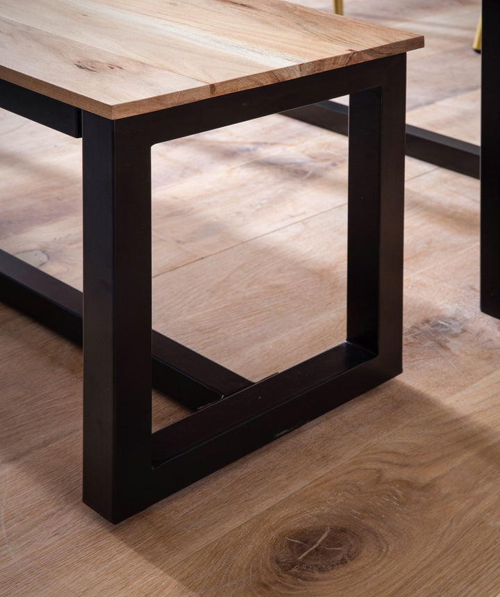 Spisebænk 160x40x45 cm, massivt akacietræ, metal, loftstil; spisebænk i massivt træ uden ryglæn; køkkenbænk i industriel stil; stor spisebænk