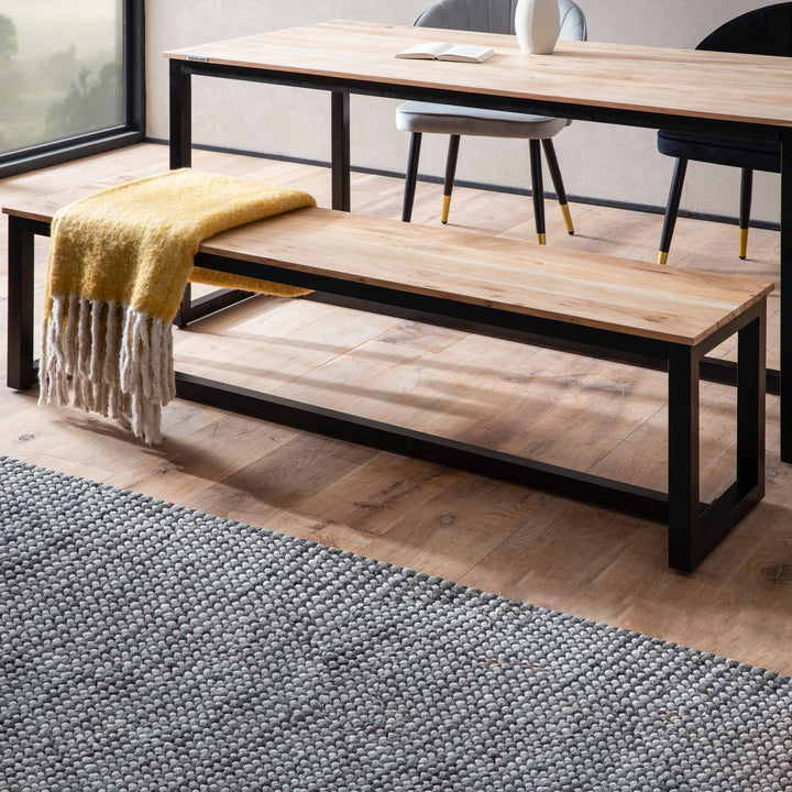 Spisebænk 160x40x45 cm, massivt akacietræ, metal, loftstil; spisebænk i massivt træ uden ryglæn; køkkenbænk i industriel stil; stor spisebænk