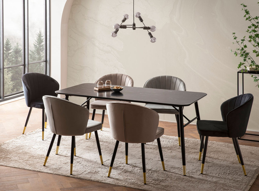 Spisebord med bordplade i sort marmorlook - 120 x 60 cm - Metalst