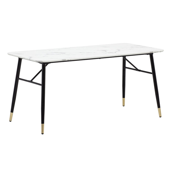 Spisebord med bordplade i hvid marmorlook - 140 x 80 cm - Metalstel