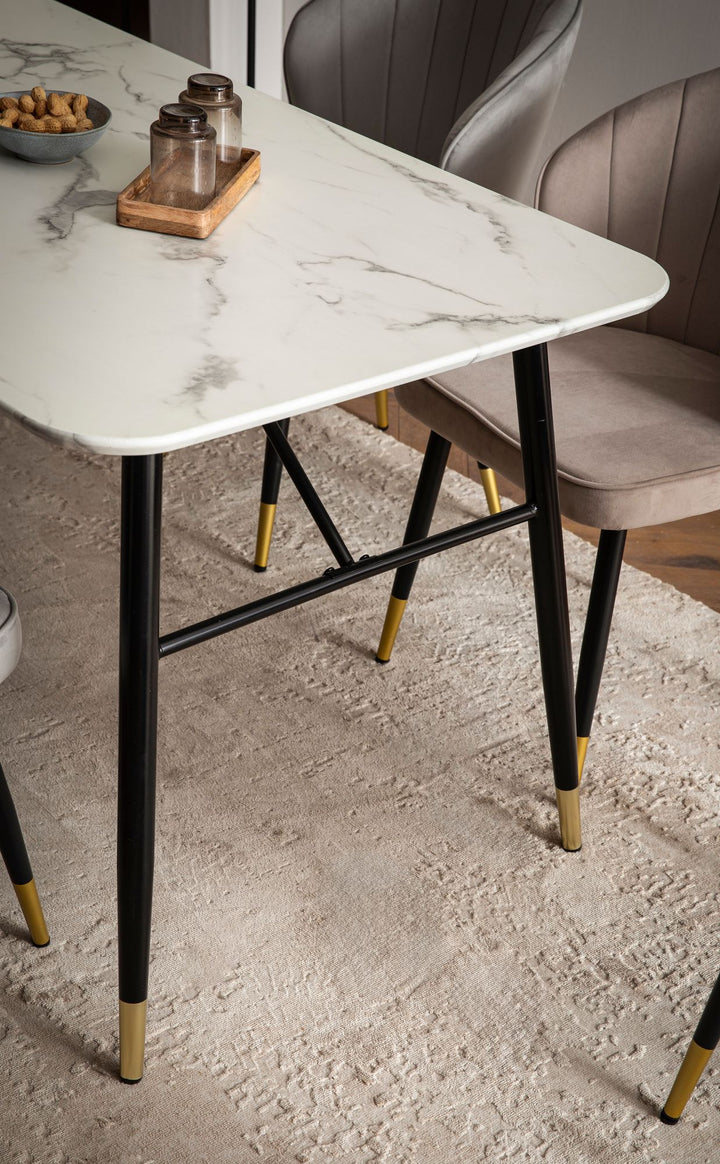 Spisebord med bordplade i hvid marmorlook - 160 x 80 cm - Metalstel