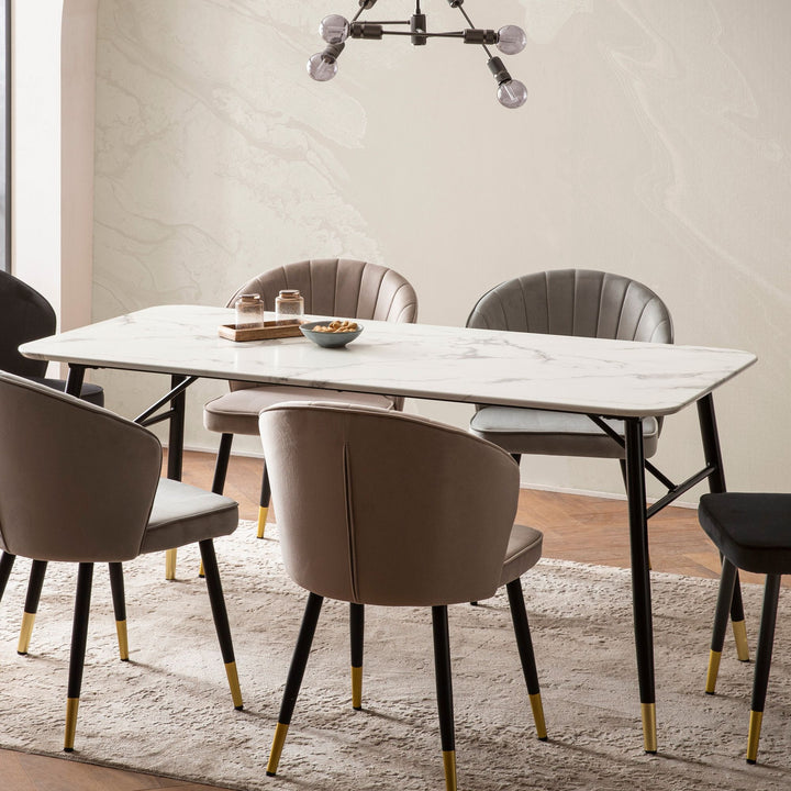 Spisebord med bordplade i hvid marmorlook - 160 x 80 cm - Metalstel