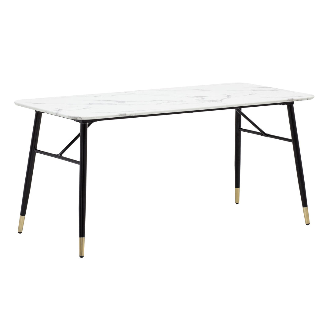 Spisebord med bordplade i hvid marmorlook - 160 x 80 cm - Metalstel