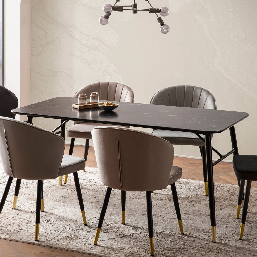 Spisebord med bordplade i sort marmorlook - 160 x 80 cm - Metalstel