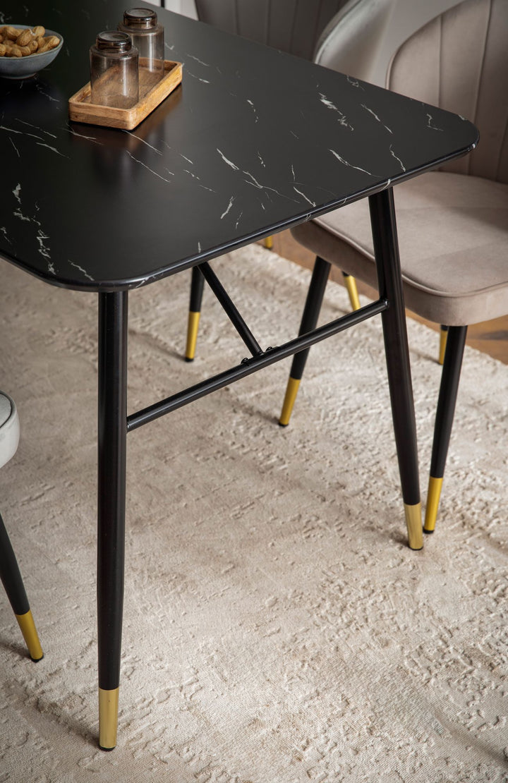Spisebord med bordplade i sort marmorlook - 160 x 80 cm - Metalstel