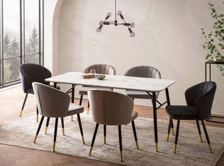 Spisebord med bordplade i hvid marmorlook - 180 x 90 cm - Metalstel