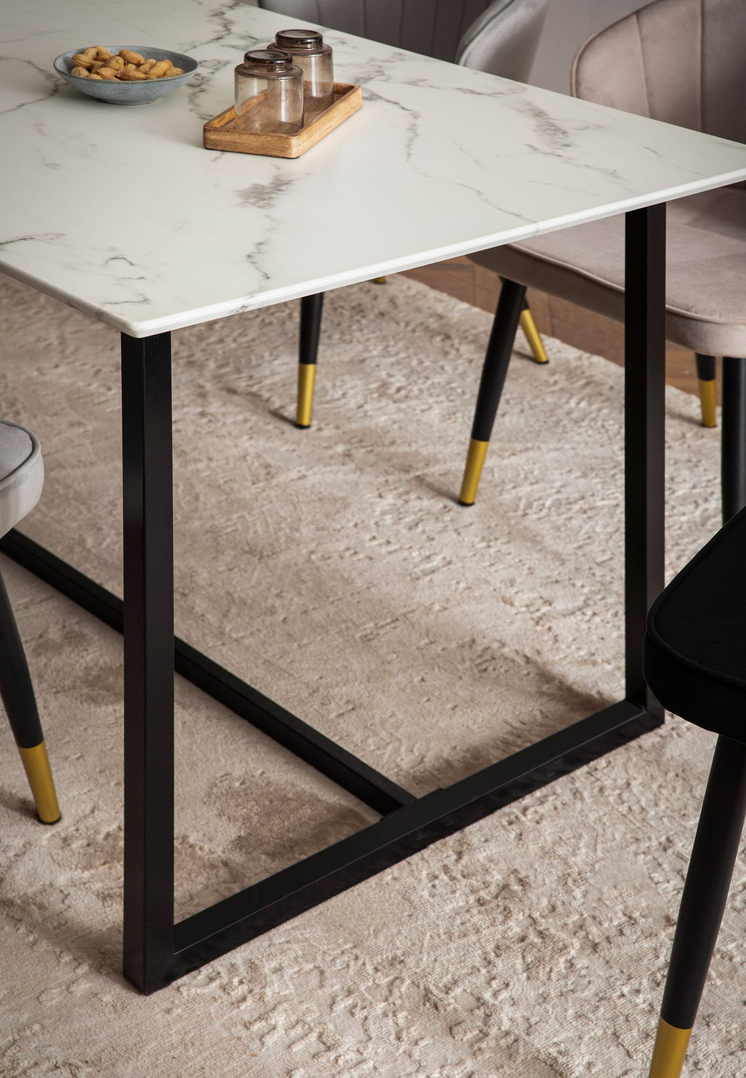 Spisebord 120x60x76 cm, køkkenbord, hvidt med marmorlook, moderne, lille spisebord, rektangulært spisebord, spisebord med metalben