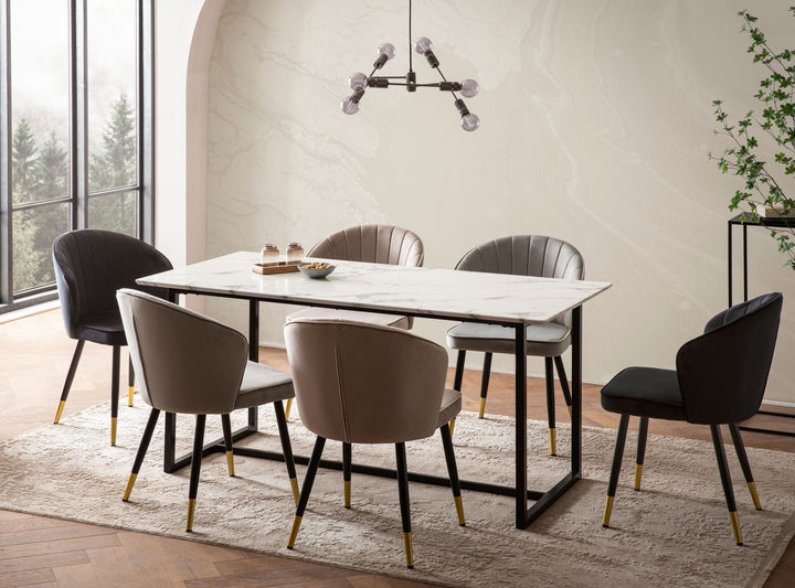 Spisebord 120x60x76 cm, køkkenbord, hvidt med marmorlook, moderne, lille spisebord, rektangulært spisebord, spisebord med metalben