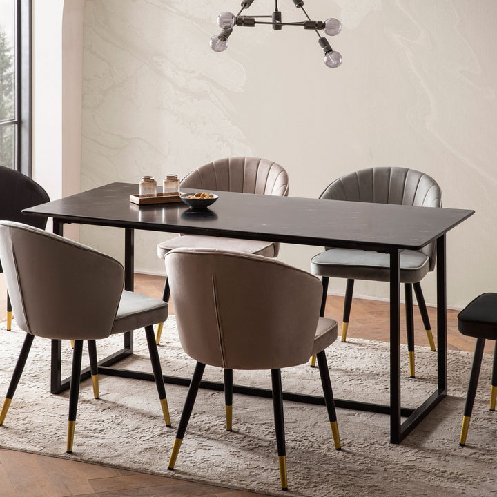Spisebord med bordplade i sort marmorlook - 120 x 60 cm - Metalstel