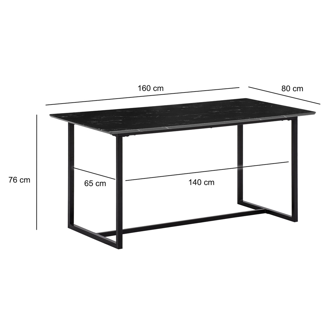 Rektangulært Spisebord 160x80 cm i Sort Marmorlook – Moderne Designbord med Metalben
