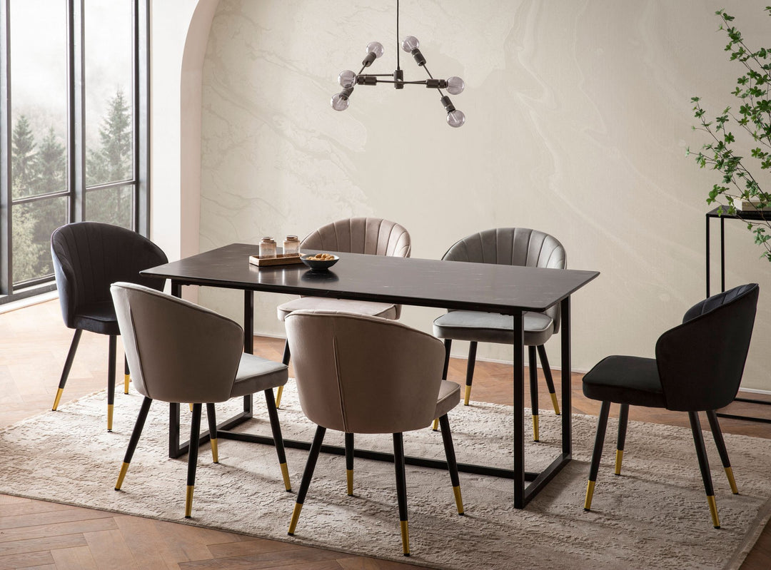 Rektangulært Spisebord 160x80 cm i Sort Marmorlook – Moderne Designbord med Metalben