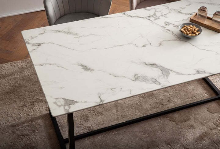 Rektangulært Spisebord 180x90 cm i Hvid Marmorlook – Moderne Designbord med Metalben
