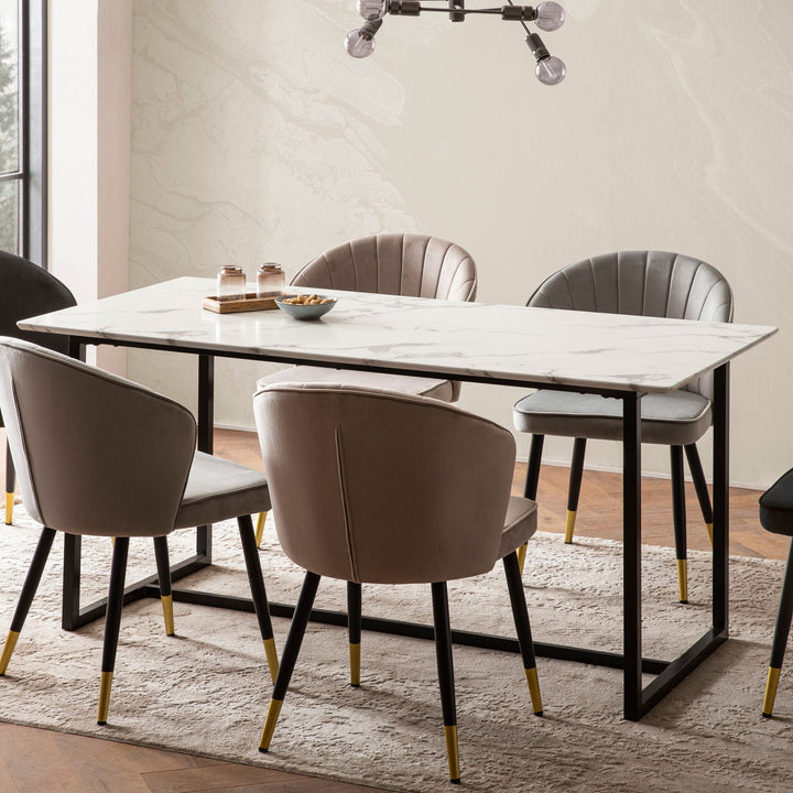 Rektangulært Spisebord 180x90 cm i Hvid Marmorlook – Moderne Designbord med Metalben