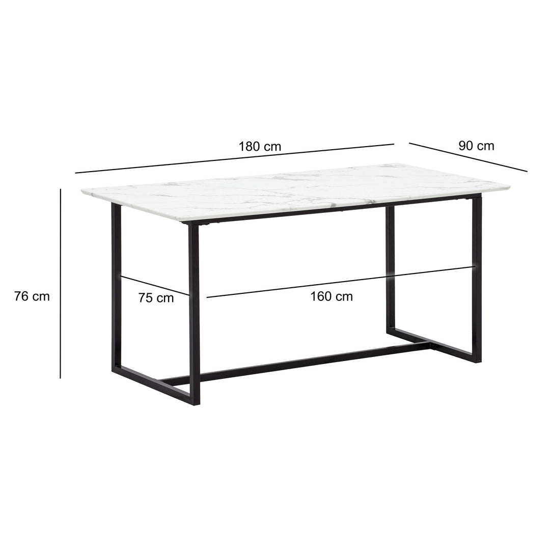 Rektangulært Spisebord 180x90 cm i Hvid Marmorlook – Moderne Designbord med Metalben