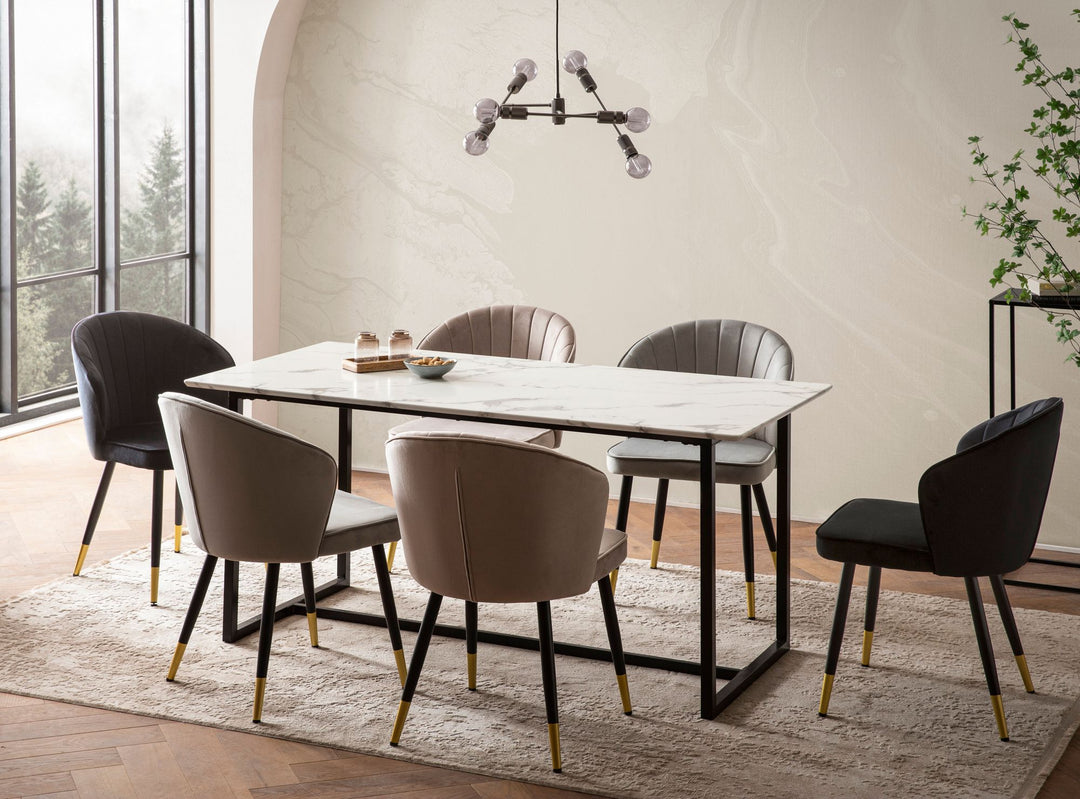 Rektangulært Spisebord 200x90 cm i Hvid Marmorlook – Moderne Designbord med Metalben