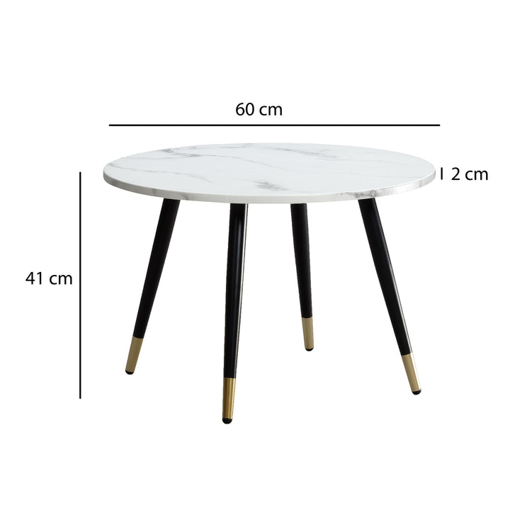 Rundt Sofabord 60 cm med Hvid Marmorlook – Moderne Designbord med Metalstel