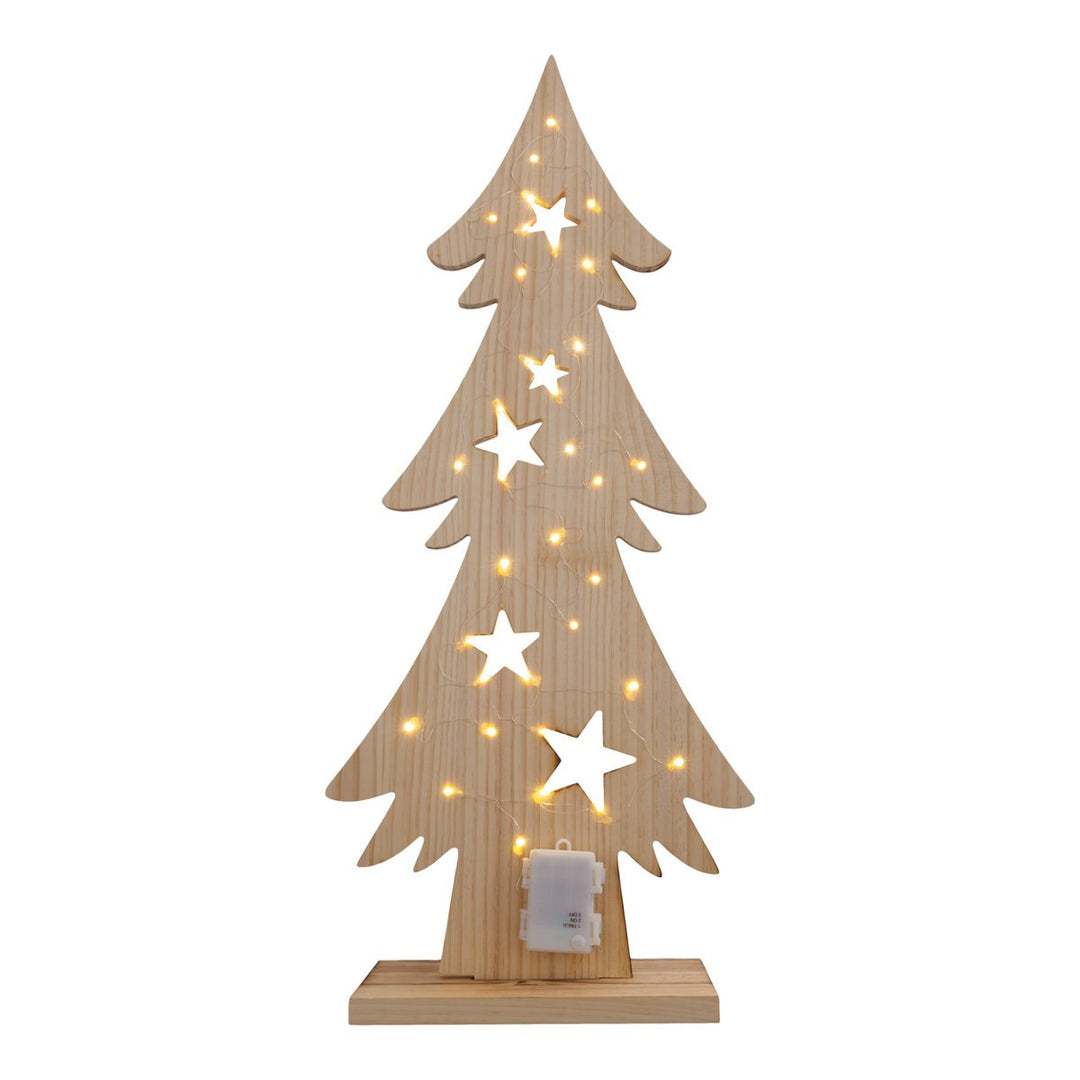 LED Wood Decolum "Fir Tree" stort, lavet af naturligt træ med faste lysdioder, juledekoration til udenfor