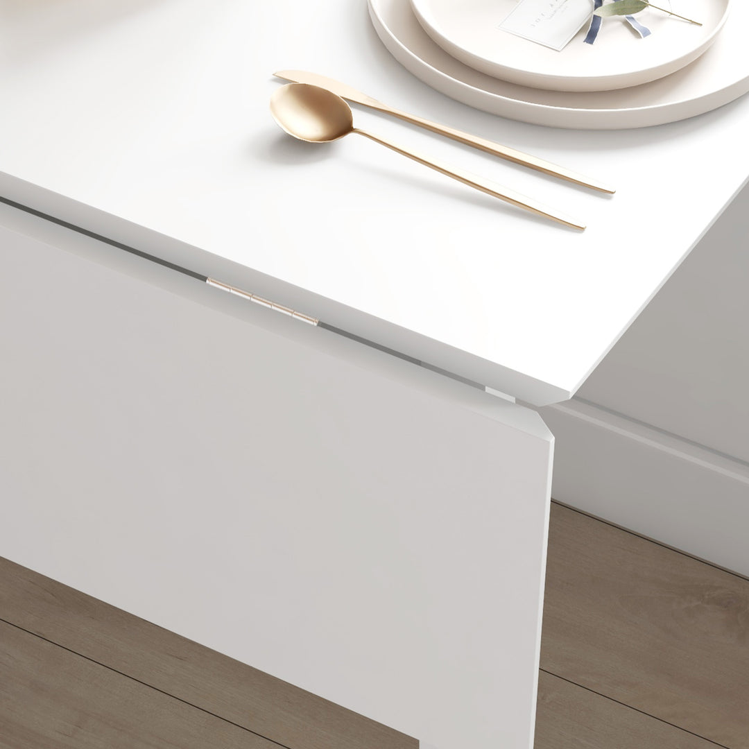 Spisebord, foldbart køkkenbord, 2 foldbare overflader, 110 x 86 x 75 cm, hvid