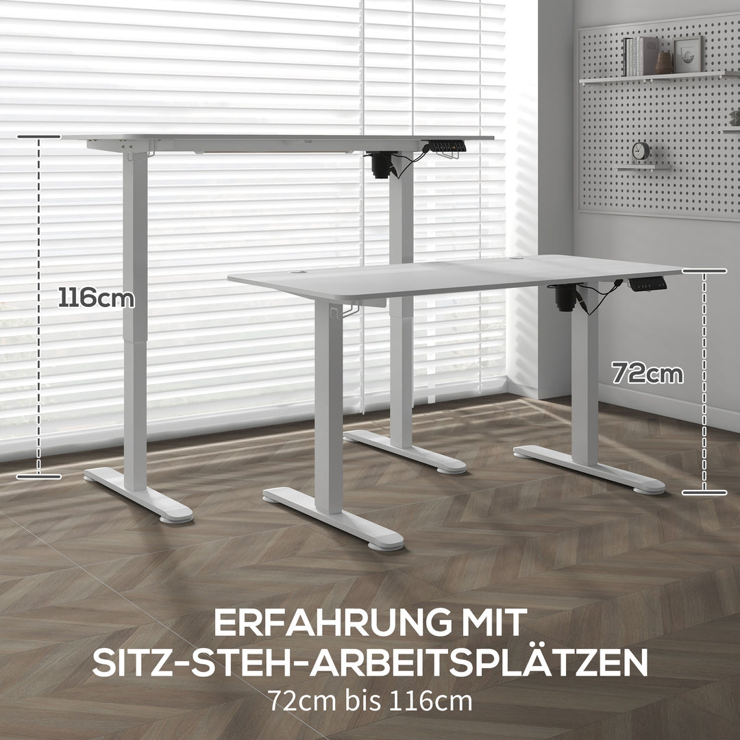 Ståbord, højdejusterbart computerbord, 140 cm x 70 cm x 116 cm, hvid