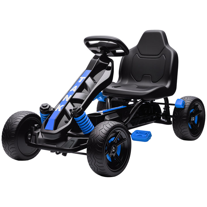 Gokart med pedaler, pedalbil til børn med bremse, skridsikre hjul, metalramme, 3-6 år, blå