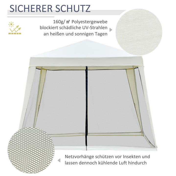 Havepavillon, lysthus, partytelt, vejrbestandigt telt med myggenet, metal + polyester, cremehvid, 3 x 3 m