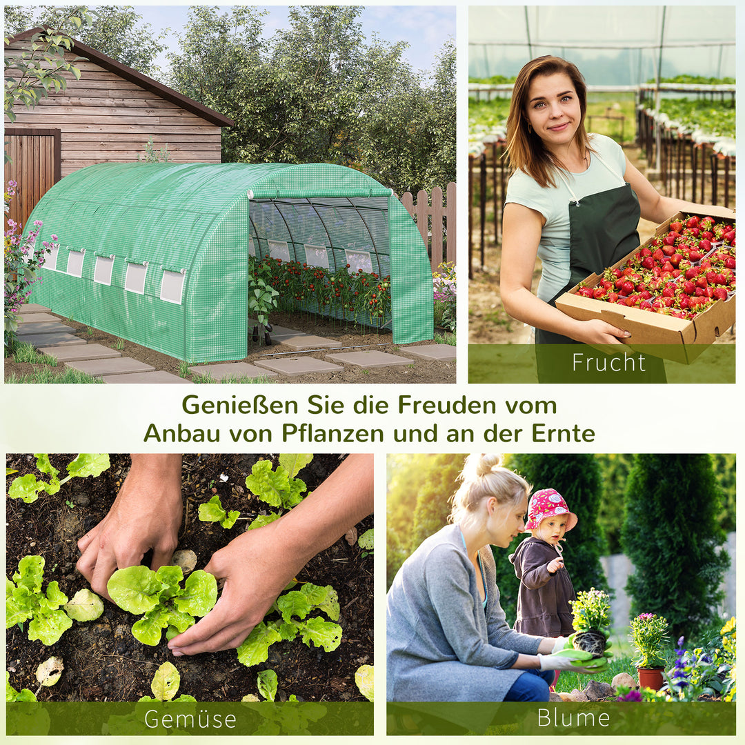 Polytunnel 6 x 3 x 2 m walk-in drivhus med rulledæksler, polytunnel drivhus, uv-beskyttelse, stålrør, grøn