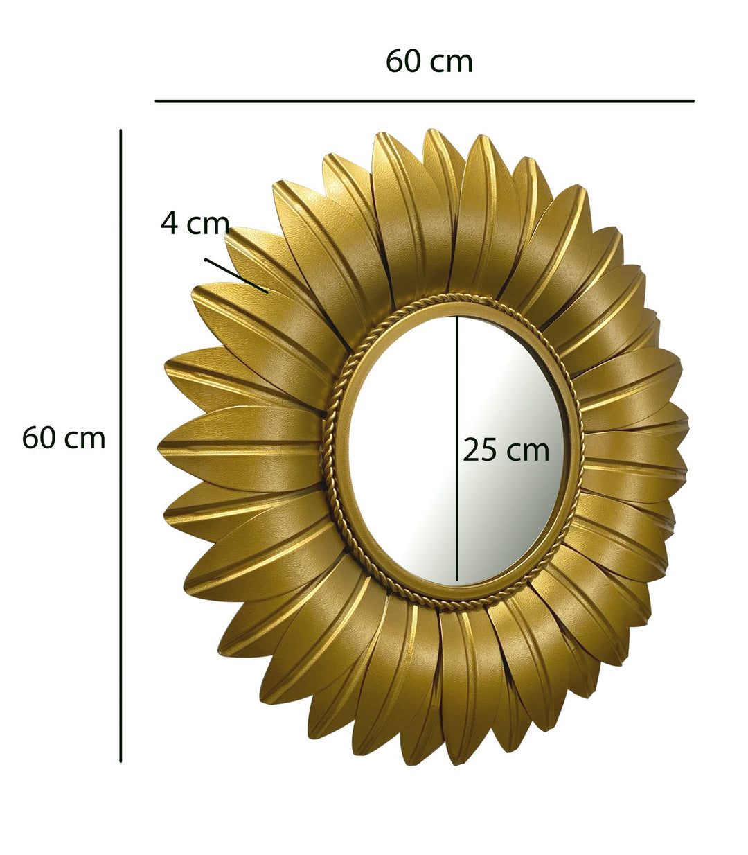 Moderne solstråle-spejl 60 cm - gylden glamour til din væg