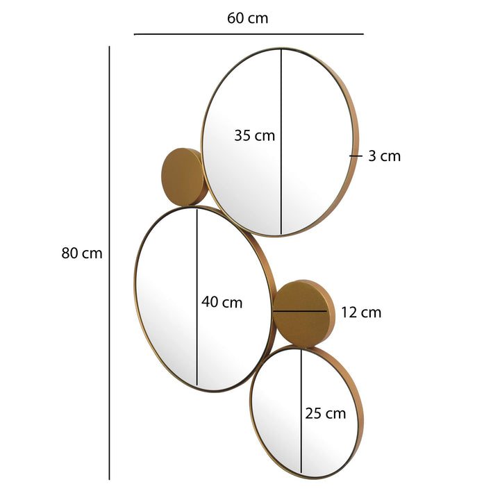 Moderne, rundt vægspejl i 60x80 cm med en dekorativ guld metalramme