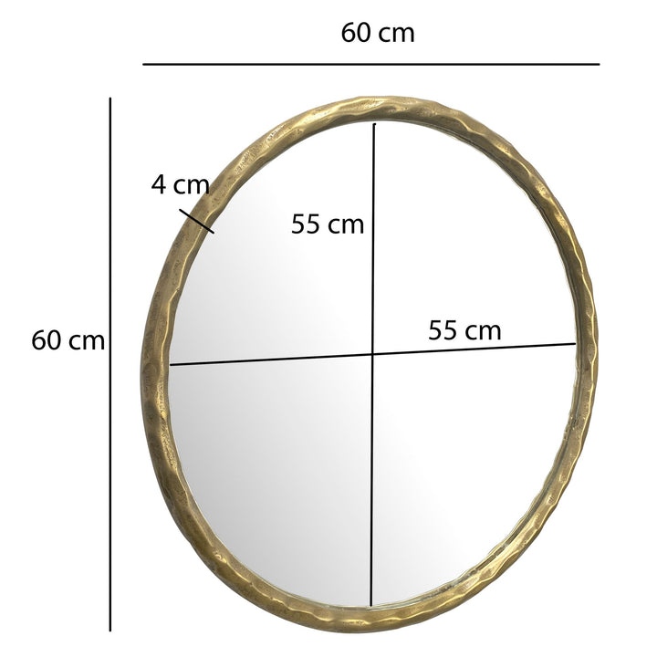 Elegant, rundt vægspejl med en delikat guldramme, diameter 60 cm