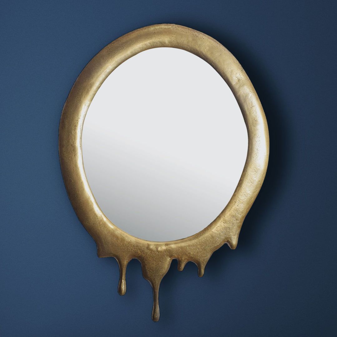 Vægspejl 50x71 cm metaldesign hængende spejl guld, ovalt aluminium dekorativt spejl med ramme, stort vægspejl, moderne spejl til entreen, garderobespejl