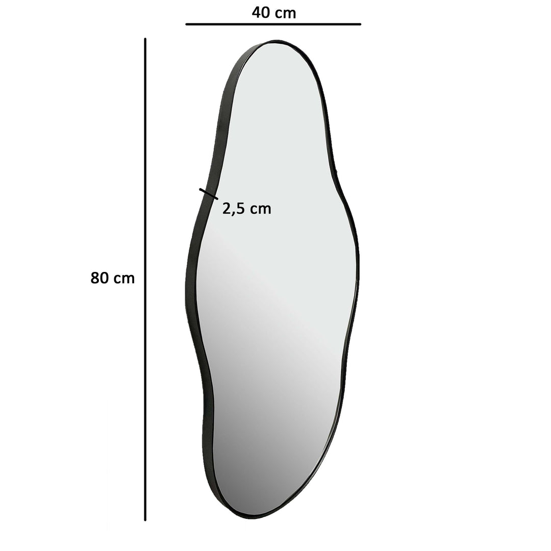 Utraditionelt vægspejl i asymmetrisk form, B40xH80xD2,5 cm, ramme sort