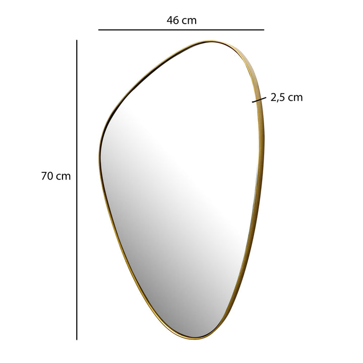 Moderne, asymmetrisk vægspejl i 46x70 cm med en dekorativ guld metalramme