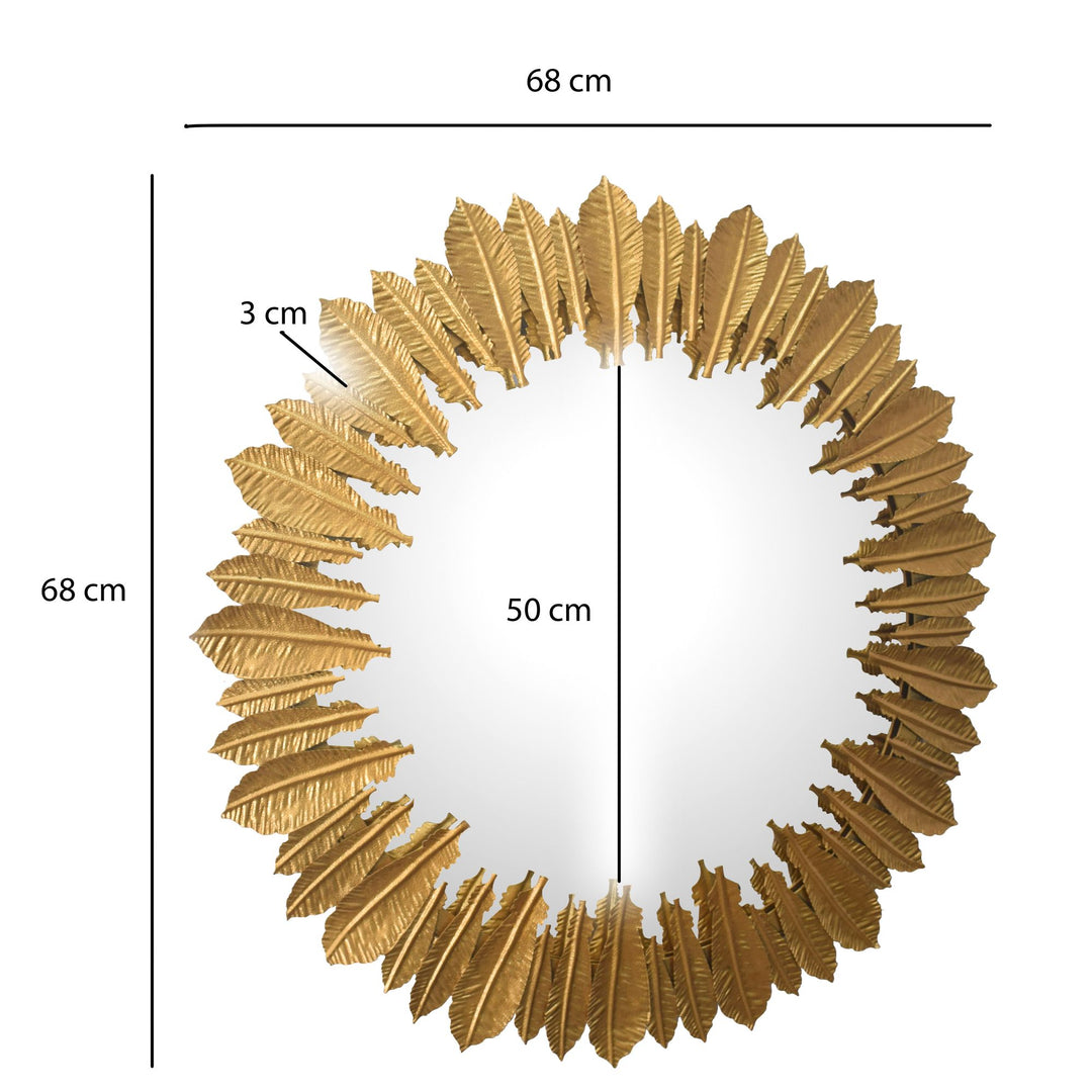 Moderne vægspejl i rund form, diameter spejl: 50 cm, ramme guldfarvet