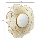 Moderne, rundt vægspejl i 77 cm med en dekorativ guld metalramme formet som en rose