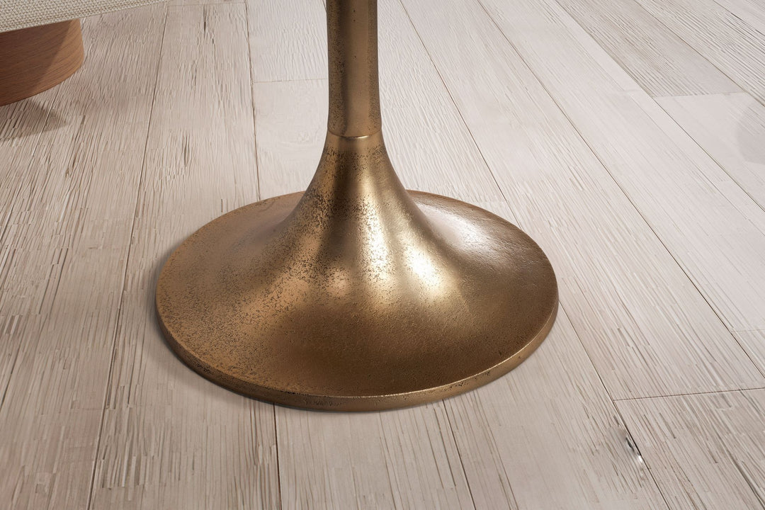 Metal sofabord, guld, 60x60x46,5 cm, sofabord i aluminium, rundt designerbord til stuen, lille moderne sofabord, sidebord, endebord til stuen