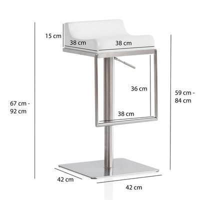 Hvid Kunstlæder Barstol i Minimalistisk Design, 67 - 92 cm