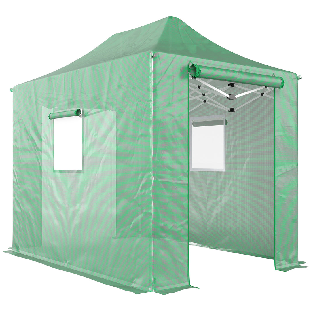 Pop-up drivhus ca. 200x300x270 cm, foldbart foliedrivhus med skråtag, lynlåsdøre og vinduer