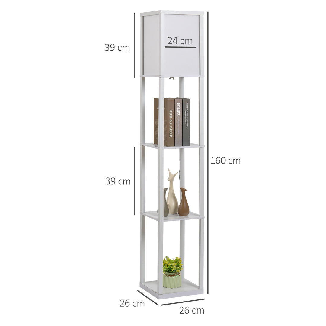 Gulvlampe med hylder, gulvlampe, træ, 26 x 26 x 160 cm, til stue/soveværelse (uden pære)