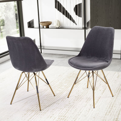 Spisebordsstole, sæt med 2, gyldne ben, skandinavisk design, antracit