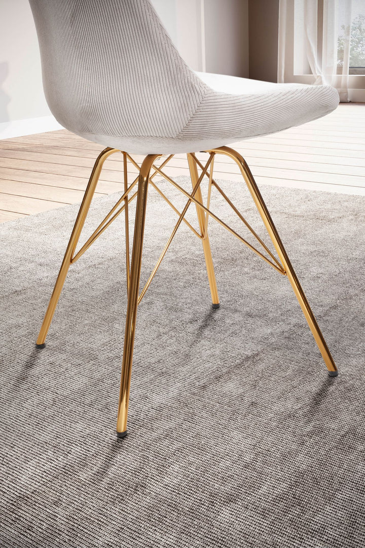 Spisestolssæt med 2, Cara stof beige, køkkenstol med guldben, fløjlsskalstol, skandinavisk design, polstret stol med stofbetræk, polstret stol